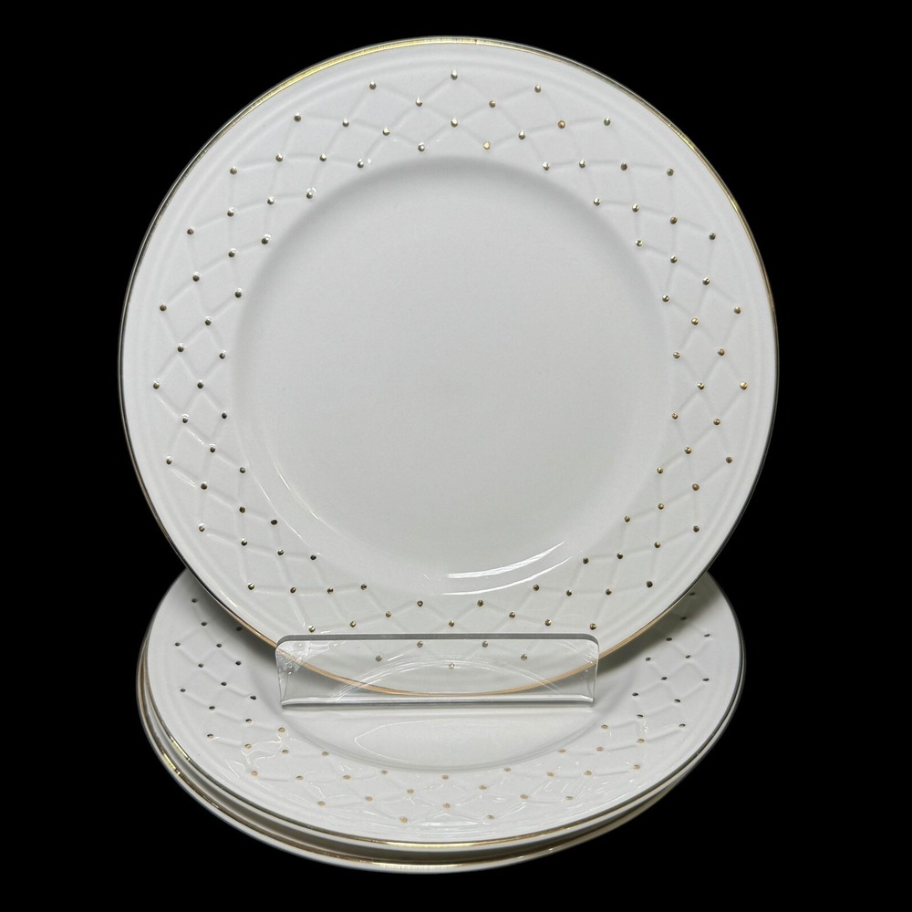 Gibson‎ Golden Basket White & Gold Bread & Butter Dessert Plates 6" Set of 4 (B)